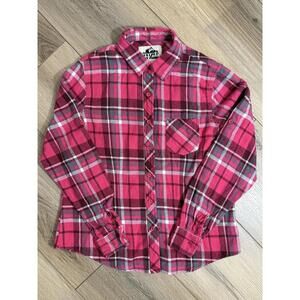 VTG Old Mill Shirt Womens Medium Pink Plaid Flannel Button Up Long Sleeve Casual
